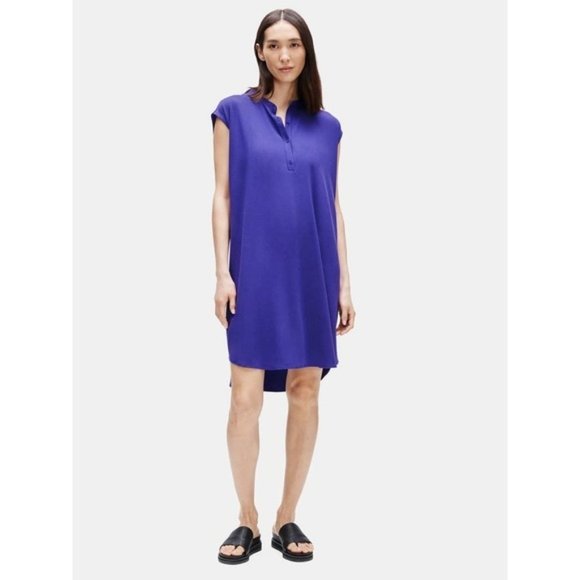 Eileen Fisher Petite Athena Fine Jersey Mandarin Collar Purple T-Shirt Dress NWT - Picture 1 of 9